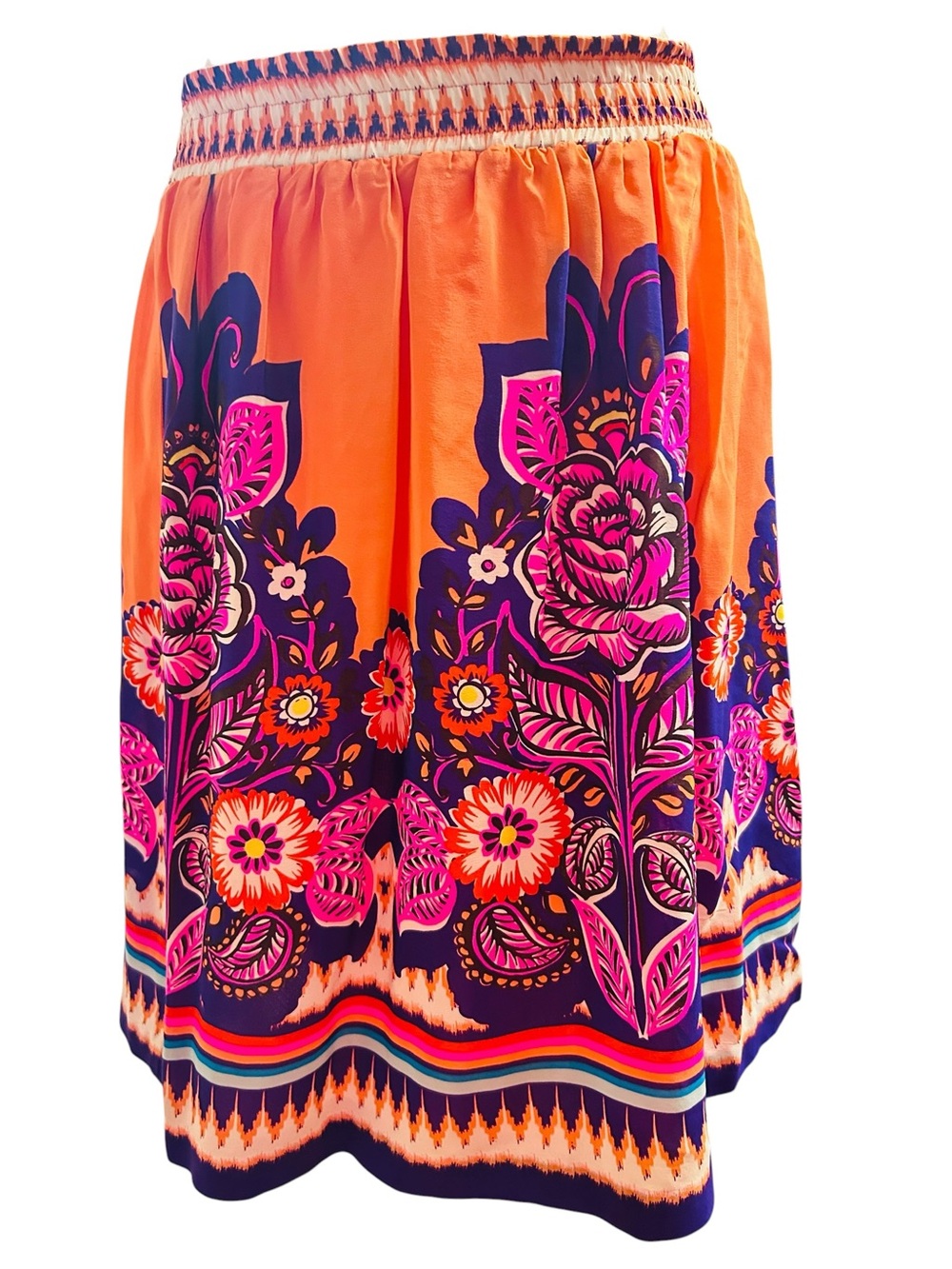 Anthropologie Edme & Esyllte orange & purple 100% Silk Floral Boho Skirt